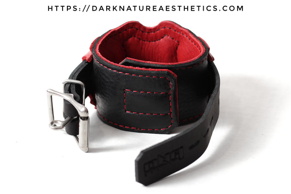 "Carnal Sins" Bloody Locking Bondage Leather Wrist Cuffs