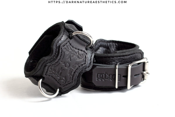 "Carnal Sins" BLACKout Locking Bondage Leather Wrist Cuffs
