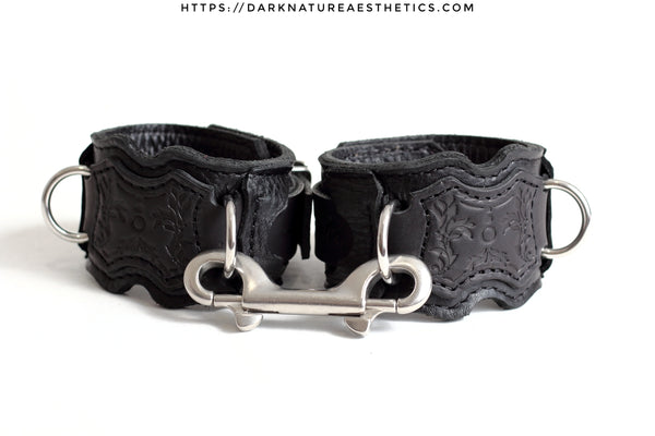 "Carnal Sins" BLACKout Locking Bondage Leather Wrist Cuffs