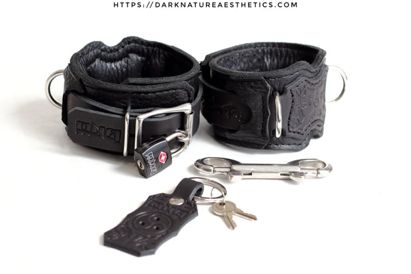 "Carnal Sins" BLACKout Locking Bondage Leather Wrist Cuffs