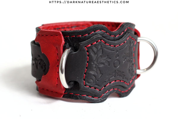 "Carnal Sins" Bloody Locking Bondage Leather Wrist Cuffs