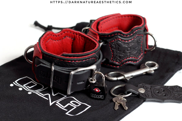 "Carnal Sins" Bloody Locking Bondage Leather Wrist Cuffs