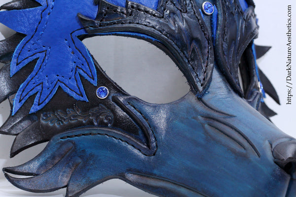Blue "Helldog" Wolf Leather Mask/Hood