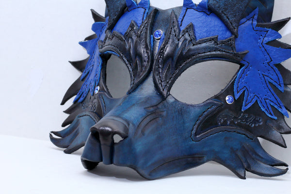 Blue "Helldog" Wolf Leather Mask/Hood