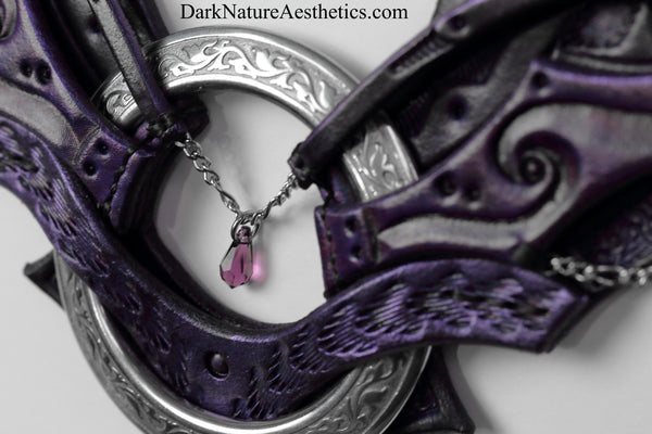 Purple "Chiroptera" Bat Wing Ring Leather Necklace