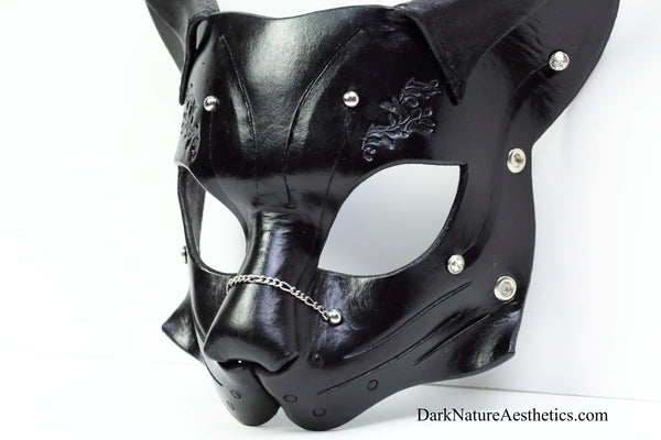 "Deep Abyss" Starr Kitty Cat Leather Mask with Silver Accents