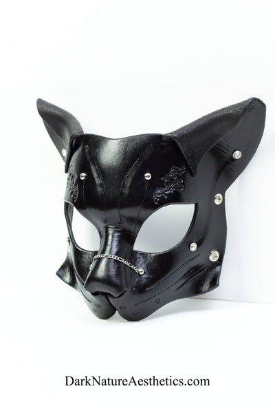 "Deep Abyss" Starr Kitty Cat Leather Mask with Silver Accents