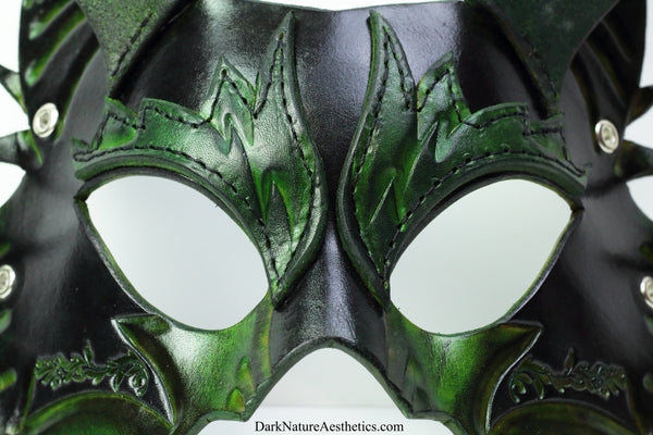Green "Primal Call" Wolf Leather Mask
