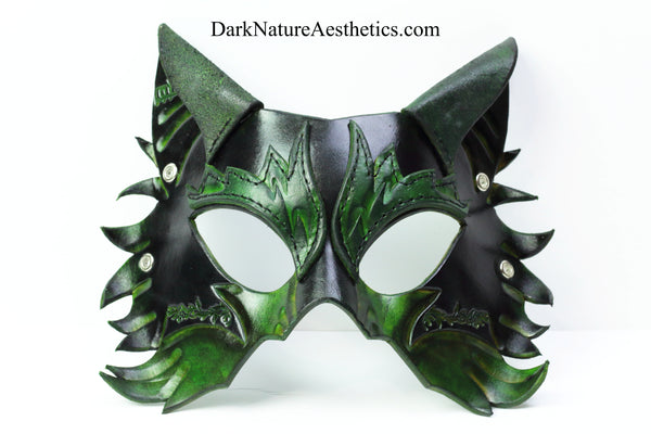 Green "Primal Call" Wolf Leather Mask