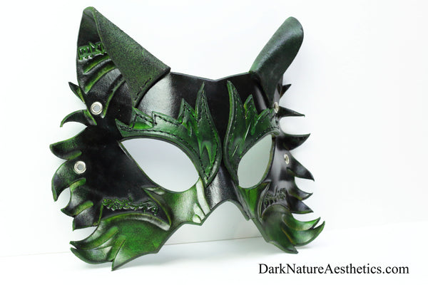 Green "Primal Call" Wolf Leather Mask