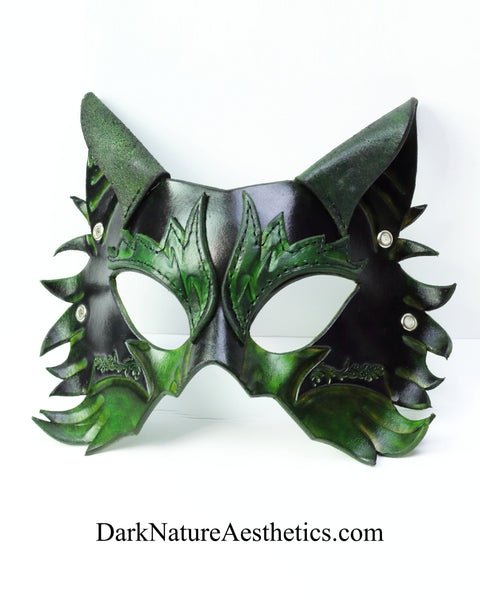 Green "Primal Call" Wolf Leather Mask