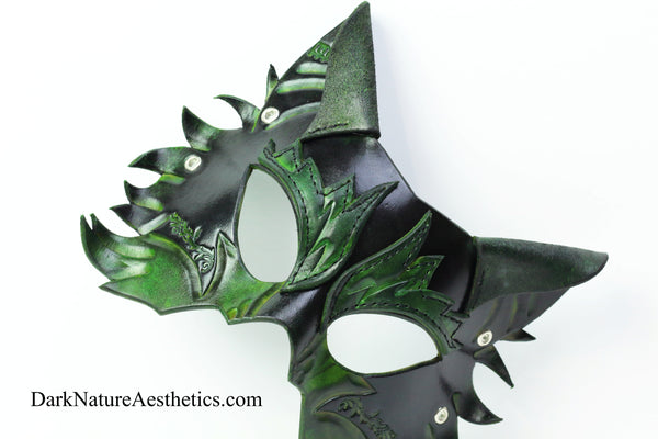 Green "Primal Call" Wolf Leather Mask