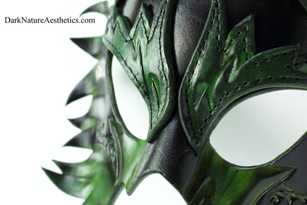 Green "Primal Call" Wolf Leather Mask