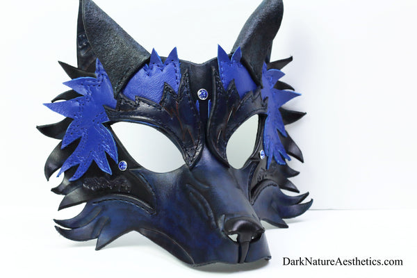Blue "Helldog" Wolf Leather Mask/Hood