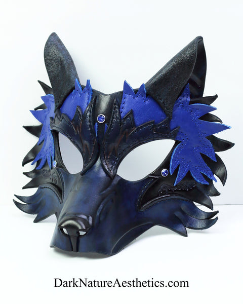 Blue "Helldog" Wolf Leather Mask/Hood
