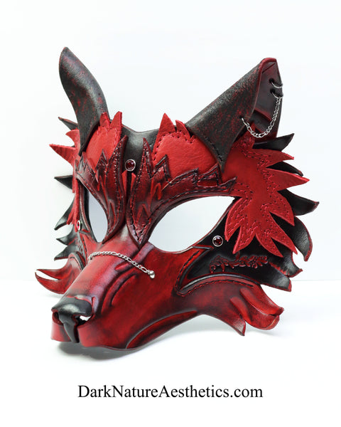 Red "Helldog" Wolf Leather Mask/Hood