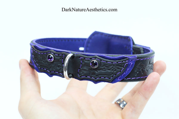 "Carnal Sins" Purple Locking Bondage Leather Collar