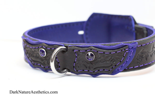 "Carnal Sins" Purple Locking Bondage Leather Collar