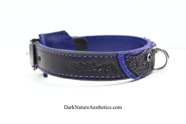 "Carnal Sins" Purple Locking Bondage Leather Collar