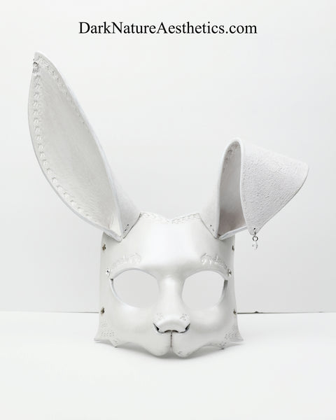 "Aurora" Pearl White Bunny Rabbit Leather Mask
