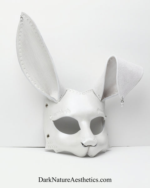 "Aurora" Pearl White Bunny Rabbit Leather Mask