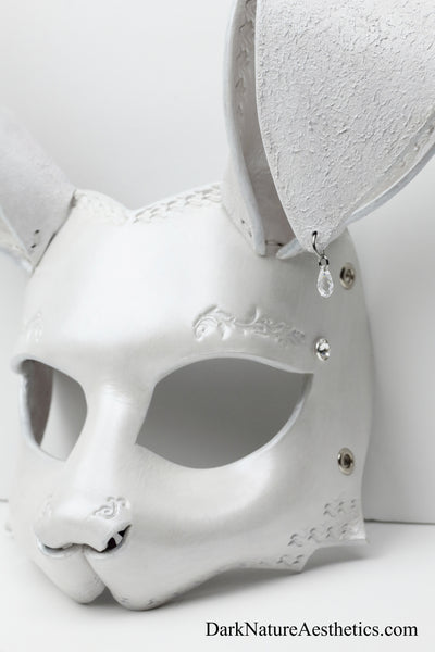 "Aurora" Pearl White Bunny Rabbit Leather Mask