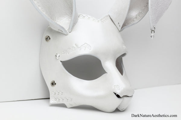 "Aurora" Pearl White Bunny Rabbit Leather Mask