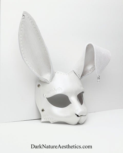 "Aurora" Pearl White Bunny Rabbit Leather Mask