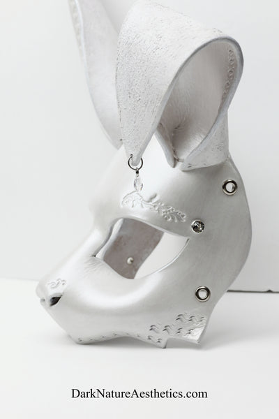 "Aurora" Pearl White Bunny Rabbit Leather Mask
