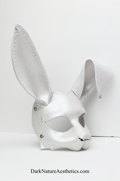 "Aurora" Pearl White Bunny Rabbit Leather Mask