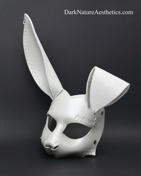 "Aurora" Pearl White Bunny Rabbit Leather Mask