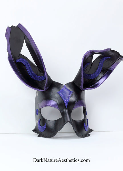 "Chandra" Black/Purple Bunny Rabbit Leather Mask