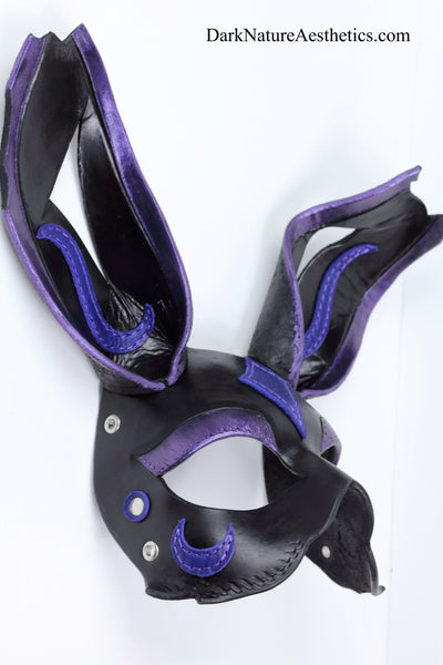 "Chandra" Black/Purple Bunny Rabbit Leather Mask