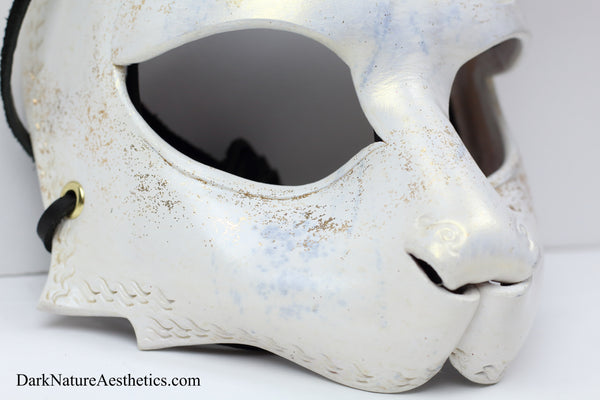 "Dahlia" White/Gold Shimmer Bunny Rabbit Leather Mask