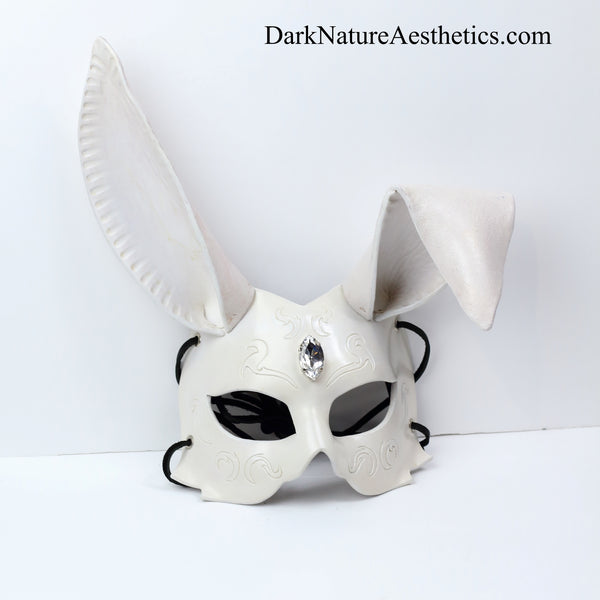 "Calla" Cream White Bunny Rabbit Leather Mask