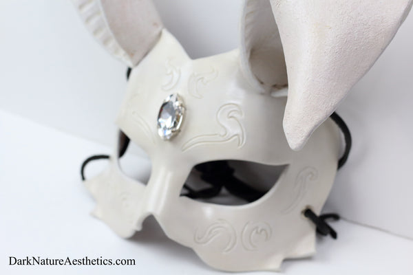 "Calla" Cream White Bunny Rabbit Leather Mask