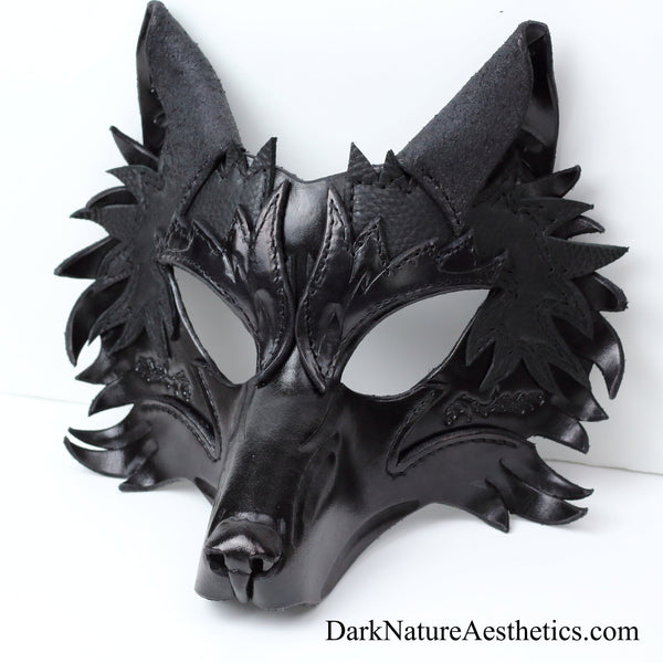 Black "Helldog" Wolf Leather Mask/Hood