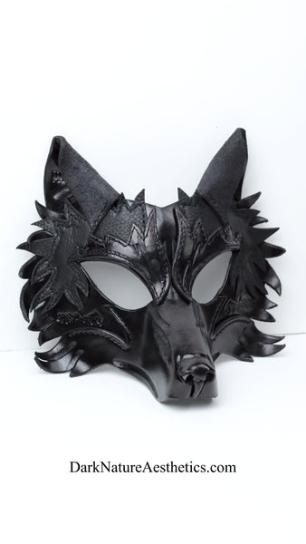 Black "Helldog" Wolf Leather Mask/Hood