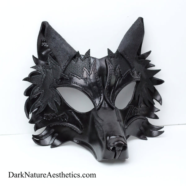 Black "Helldog" Wolf Leather Mask/Hood