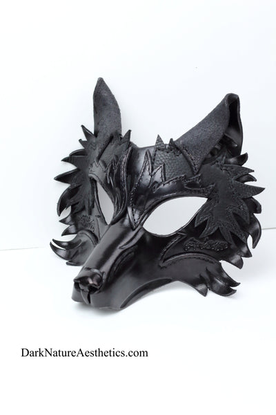 Black "Helldog" Wolf Leather Mask/Hood