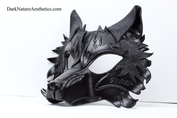 Black "Helldog" Wolf Leather Mask/Hood