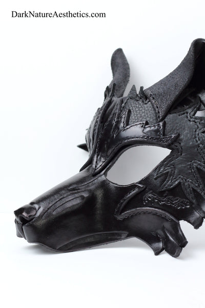 Black "Helldog" Wolf Leather Mask/Hood