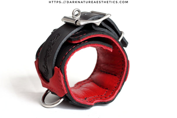 "Carnal Sins" Bloody Locking Bondage Leather Wrist Cuffs