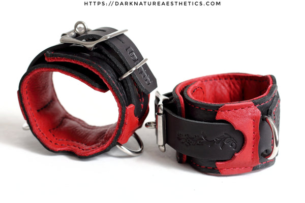"Carnal Sins" Bloody Locking Bondage Leather Wrist Cuffs