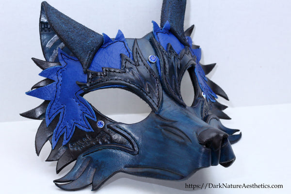 Blue "Helldog" Wolf Leather Mask/Hood