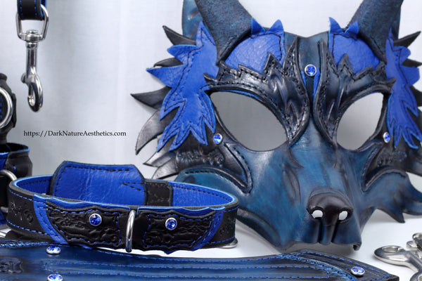 Blue "Helldog" Wolf Leather Mask/Hood