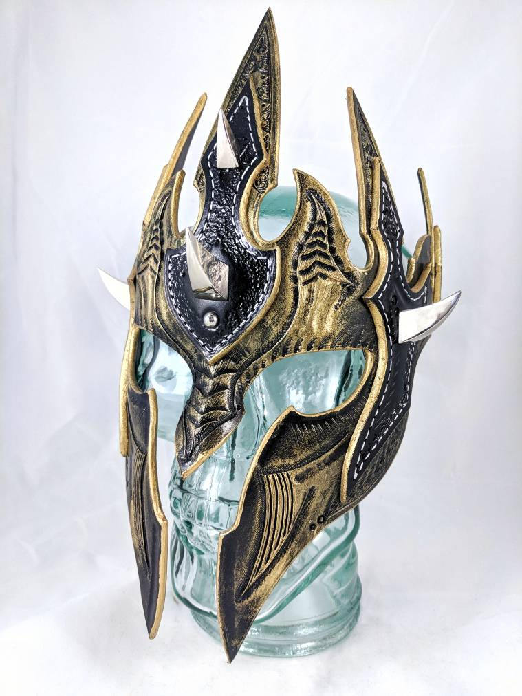 Aggressive Gold Elven spiked Leather Mask Crown