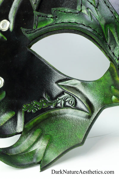 Green "Primal Call" Wolf Leather Mask