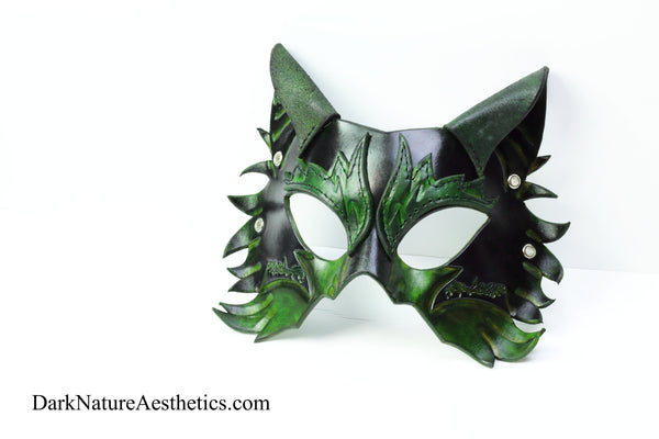 Green "Primal Call" Wolf Leather Mask