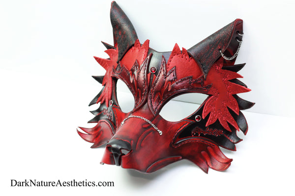 Red "Helldog" Wolf Leather Mask/Hood